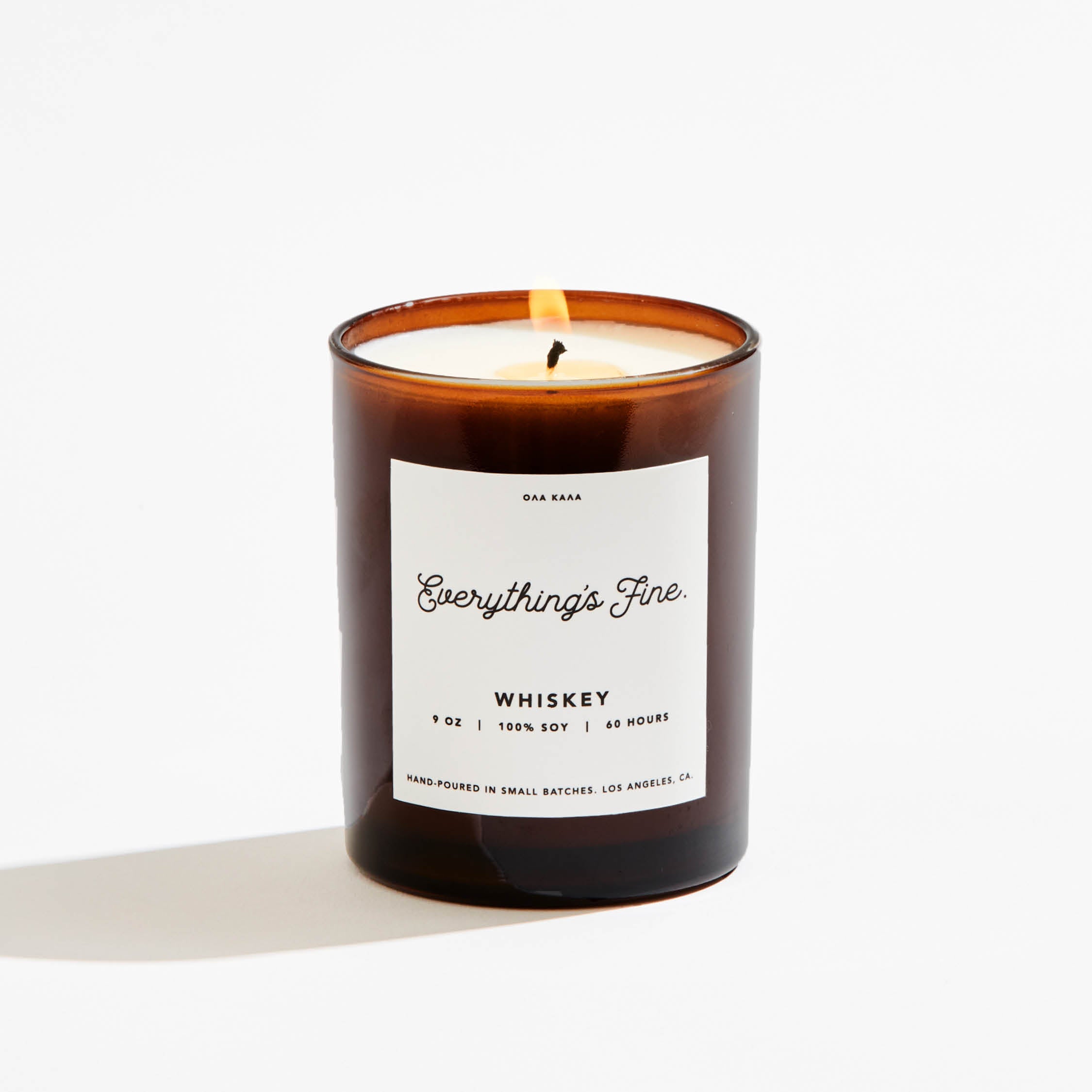 100% soy wax, hand-poured in ultra small batches in Los Angeles, CA. Made with a lead-free cotton wick and premium fragrance and essential oils for a clean burn. Whiskey, smoke, oak, tonka bean.