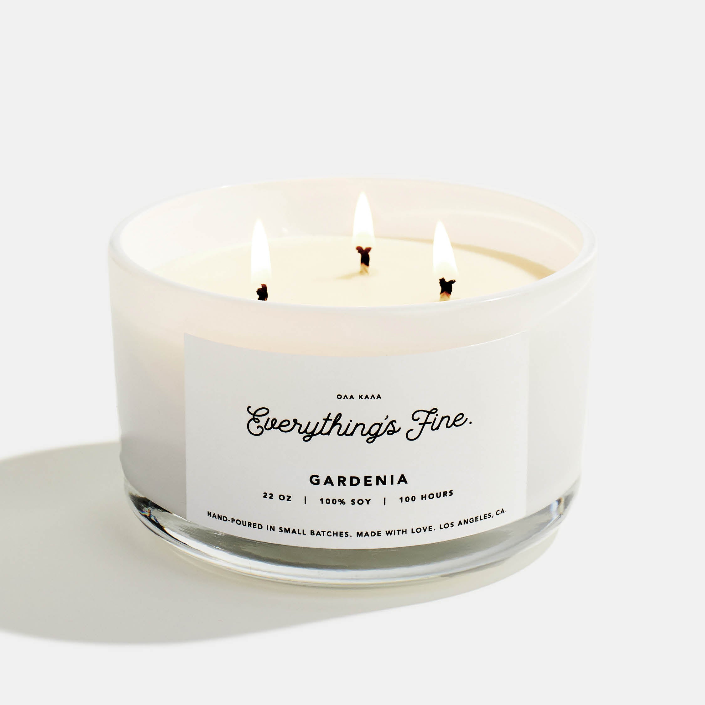 100% soy wax, hand-poured in ultra small batches in Los Angeles, CA. Made with a lead-free cotton wick and premium fragrance and essential oils for a clean burn. gardenia floral bouquet flowers spring