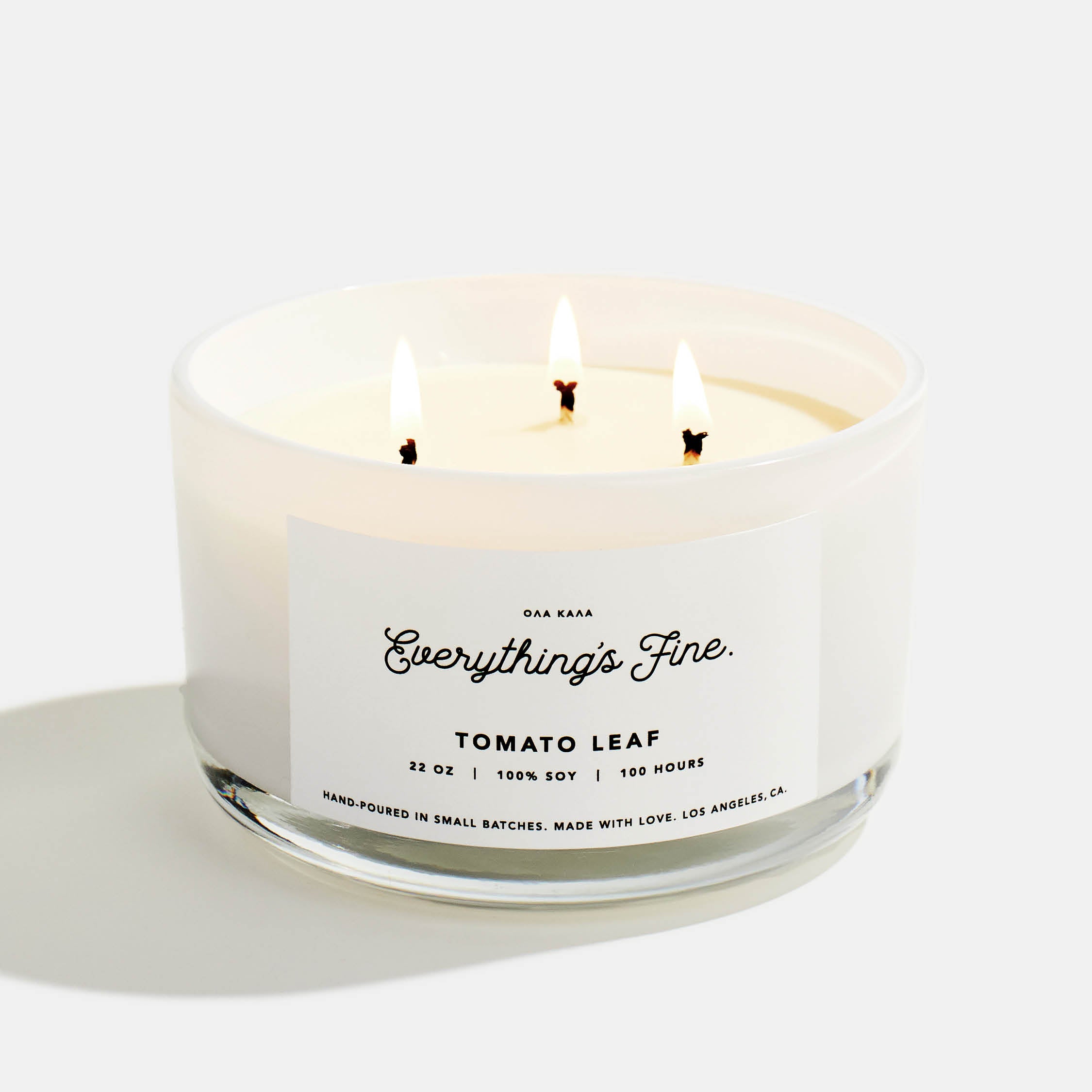 100% soy wax, hand-poured in ultra small batches in Los Angeles, CA. Made with a lead-free cotton wick and premium fragrance and essential oils for a clean burn. Tomato Leaf, Lemon Peel, Lemongrass, Basil, Thyme, Green Leaves, Moss