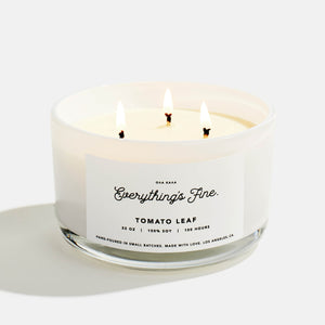 100% soy wax, hand-poured in ultra small batches in Los Angeles, CA. Made with a lead-free cotton wick and premium fragrance and essential oils for a clean burn. Tomato Leaf, Lemon Peel, Lemongrass, Basil, Thyme, Green Leaves, Moss